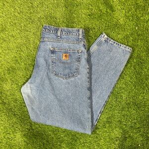 Carhartt Jeans Mens 40x32 Blue Relaxed Fit Tapered Leg B17 STW Work Denim Pants